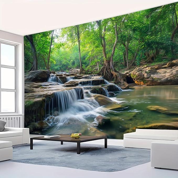 BSFHH Nature Tapestry Forest Tree Sea Cave Wall Hanging, Stream Through Rainforest Landscape Wall Art Tapestry for Bedroom Living room (Creek, 90