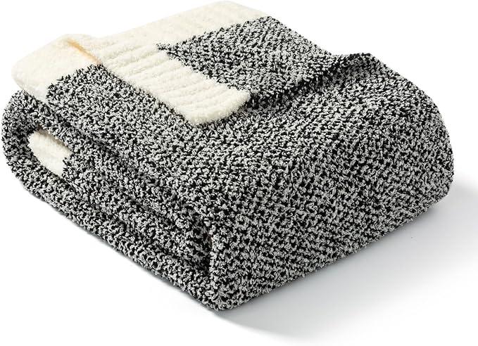 Snuggle Sac Heather Black Throw Blanket for Couch 50x70 inches, Super Soft Warm Blankets Cozy Knit Fuzzy Plush Lightweight Oversized Throws for Sofa, Bed, Camping, Picnic, Black, 50