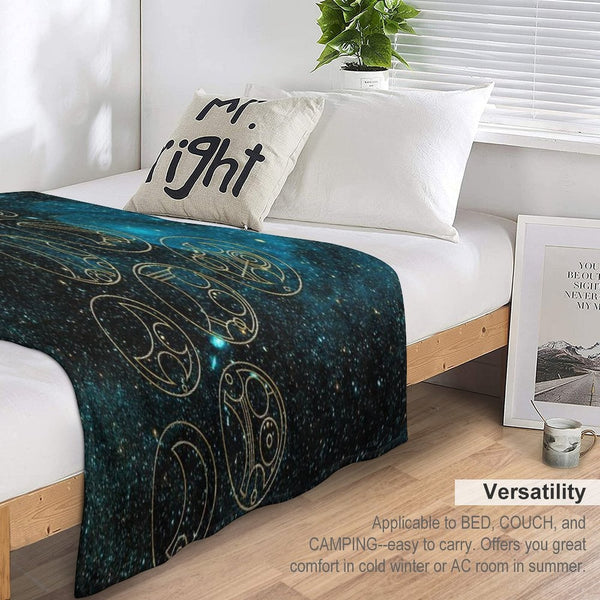 Time Lord Words in Gold on Teal Stellar Background Wrinkle-free Throw Blanket