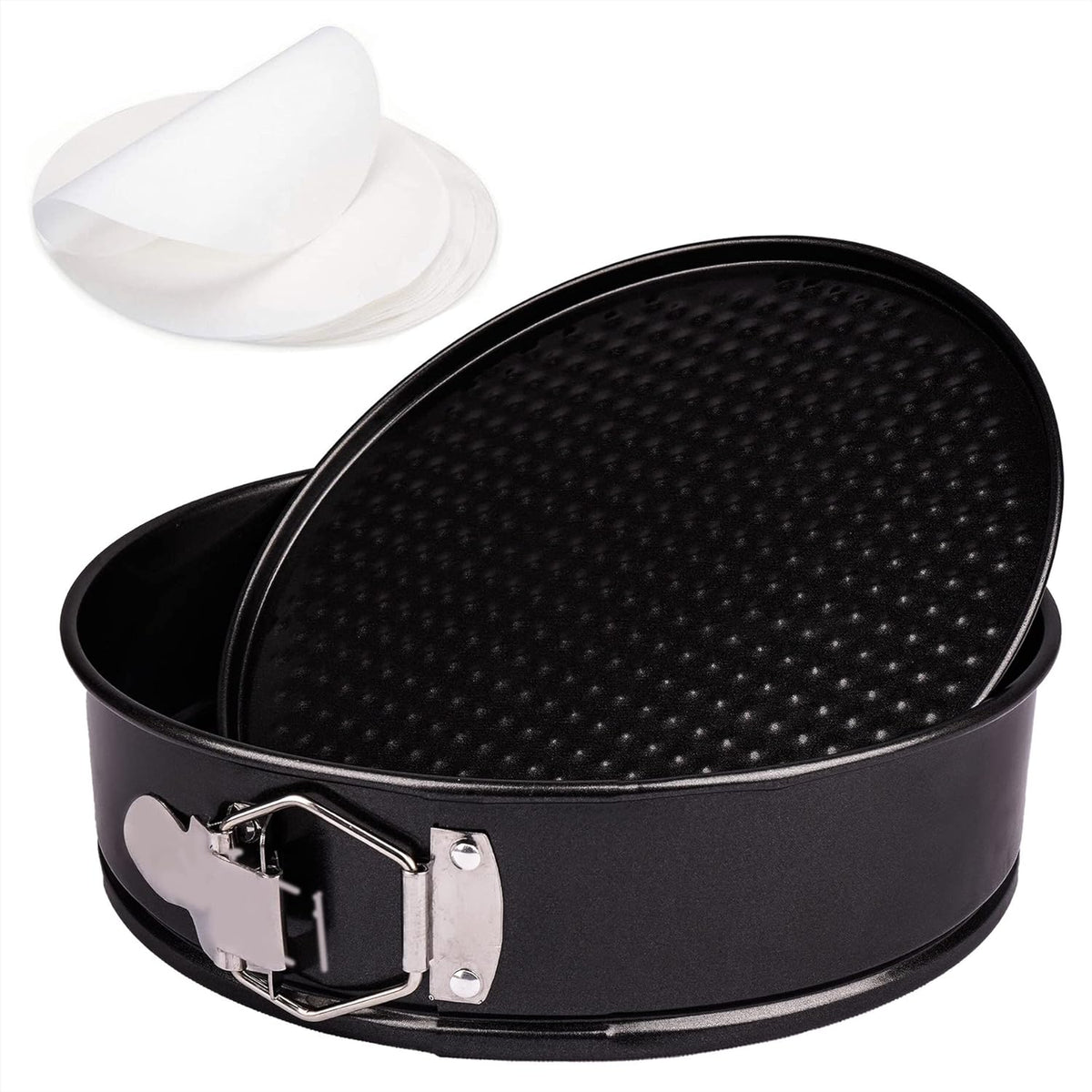 RFAQK 8 Inch Springform Cake Pan-Nonstick Baking Set with Removable Bottom,Leakproof Cheesecake Pan with 50Pcs Parchment Papers,(E-Book Included)