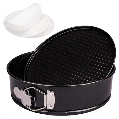 RFAQK 8 Inch Springform Cake Pan-Nonstick Baking Set with Removable Bottom,Leakproof Cheesecake Pan with 50Pcs Parchment Papers,(E-Book Included)
