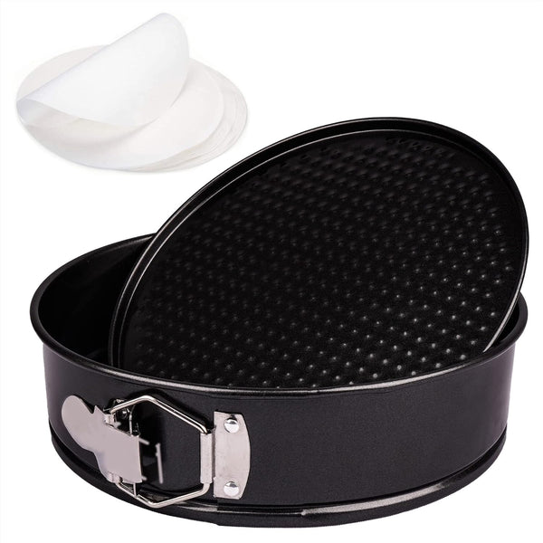 RFAQK 8 Inch Springform Cake Pan-Nonstick Baking Set with Removable Bottom,Leakproof Cheesecake Pan with 50Pcs Parchment Papers,(E-Book Included)
