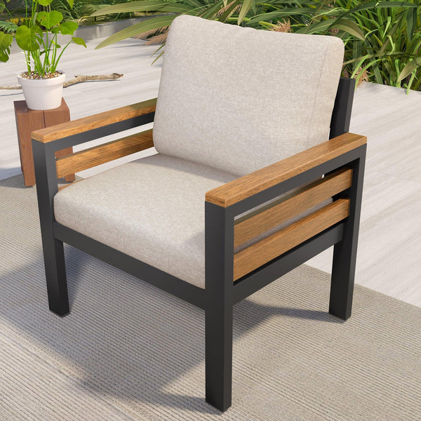 4-Piece Outdoor Furniture Sofa Set for 5 People with Acacia Wood Armrests