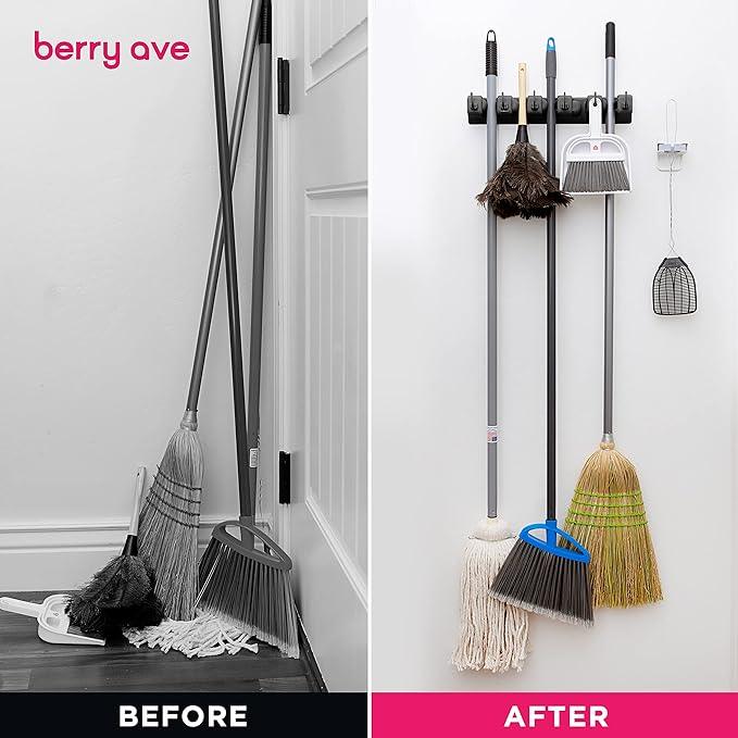 EXTRA GRIP Mop & Broom Holder Wall Mount - Wall Hanging Garden Tool & Utility Closet Organizer, Mop & Broom Hook, Broom Hanger Wall Mount, Mop Broom Organizer, Wall Mounted Broom Rack Mop Storage