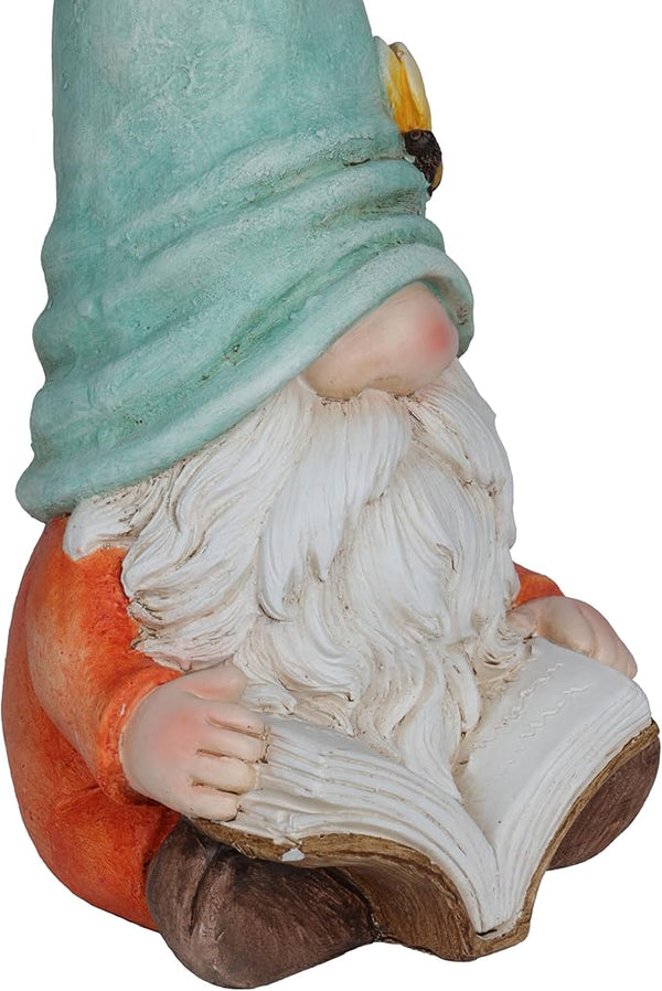 Alpine Corporation MCC844 Indoor/Outdoor Gnome Reading a Book Garden Statue, Charming Gnome Statue with Hat, 20