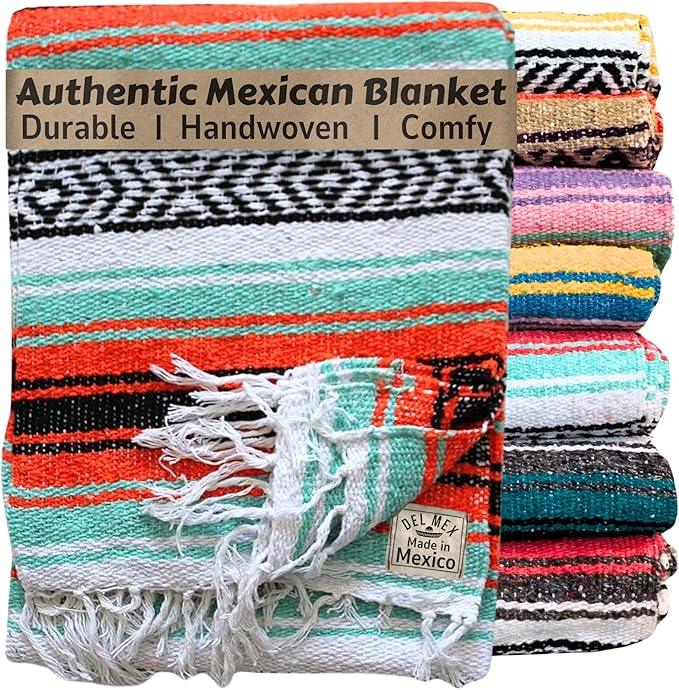 Del Mex Classic Mexican Blanket, Large Authentic Woven Falsa Throw (70