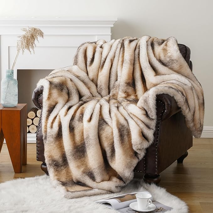 BATTILO HOME Luxury Faux Fur Throw Blanket, Soft Cozy Mink Fur Blanket for Couch, Sofa, Chair, Bed, Thick Warm Fall Fur Throw Blankets, 50