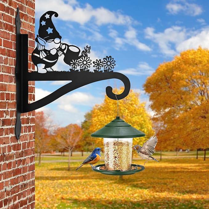 Christmas Plant Hangers Outdoor Iron Heavy Duty Ornamental Gnome Silhouette Wall Mounted Hanging Plant Bracket for Flower Pot Lantern Bird Feeder Wind Chimes Christmas Decoration