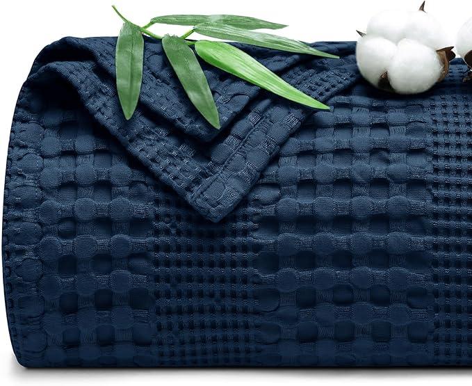 PHF Cooling Waffle Blanket Twin Size, Lightweight 60% Rayon Derived from Bamboo & 40% Cotton Breathable Blanket for Hot Sleepers, Soft and Luxury for Bed Couch and Sofa, 66
