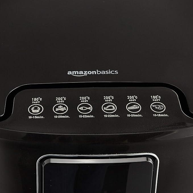 Amazon Basics 3.2 Quart 6-In-1 Air Fryer (Fry, Crisp, Roast, Bake, Reheat, Dehydrate), Non-Stick, with Timer, Auto Shut-Off, Digital Touch Screen, 180-400°F, 1400W, Black/Silver