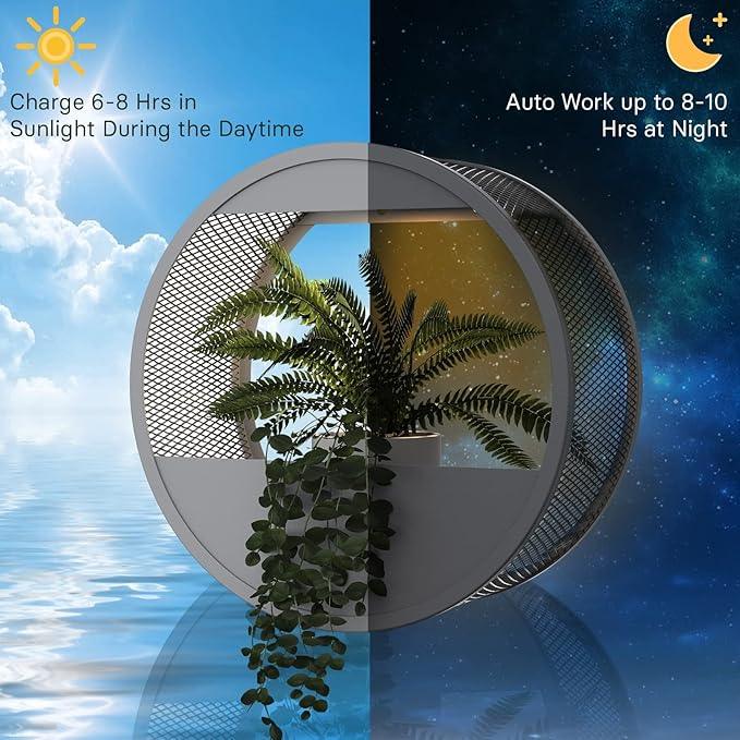 Grand patio Outdoor Circular LED Solar Hanging Wall Sconce Planter, with Dusk to Dawn Sensor Decor Wall Lighting for Garage Doorway Patio Yard, Cement Grey (S-Round)