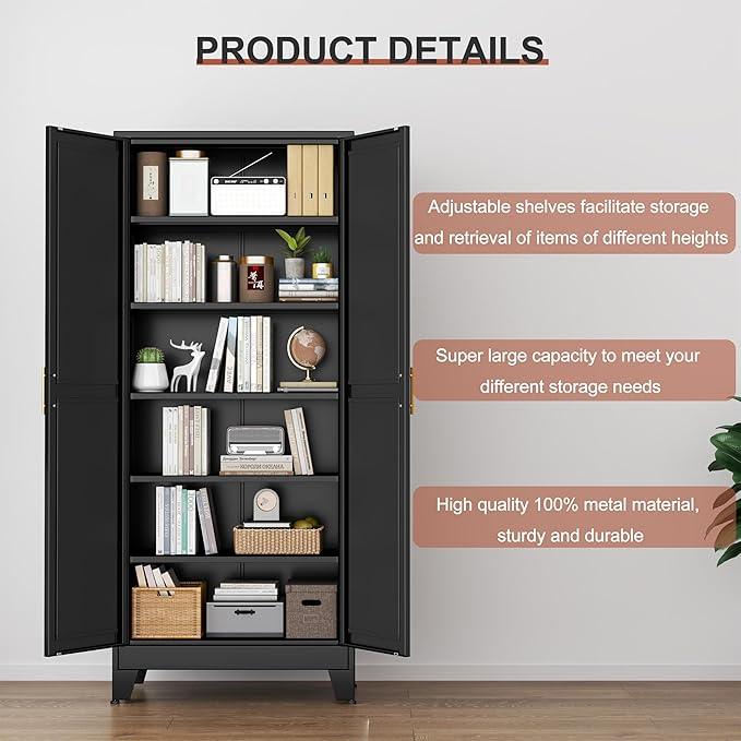 Kitchen Pantry Storage Cabinet with Doors and Adjustable Shelves, Metal ClosetMaid Food Pantry Cabinets, 75