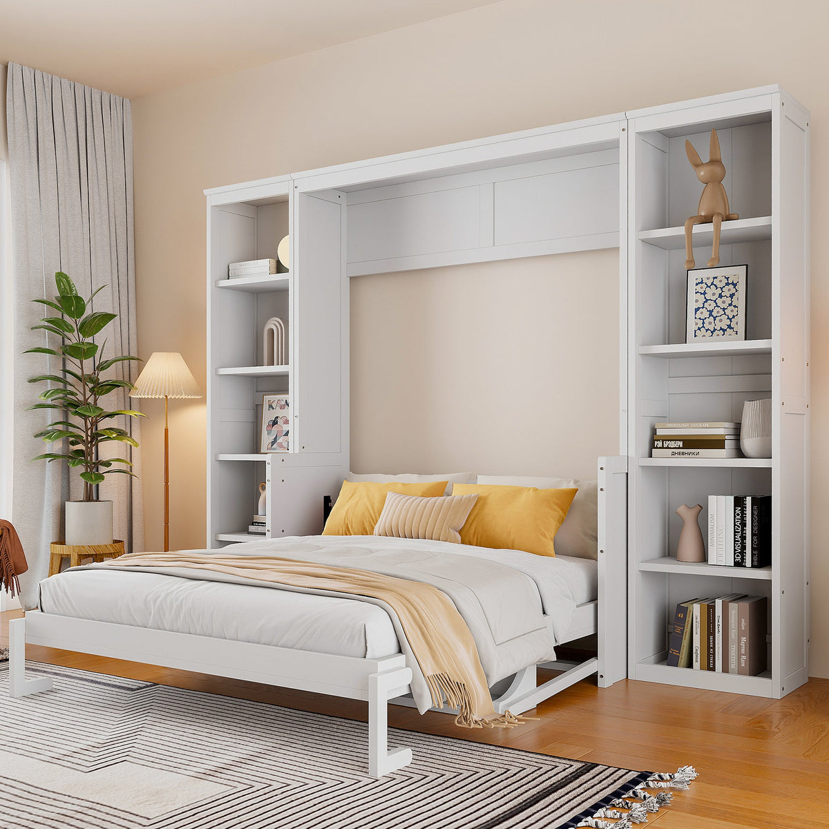 Queen Size Murphy Bed with Desk and Bookshelf