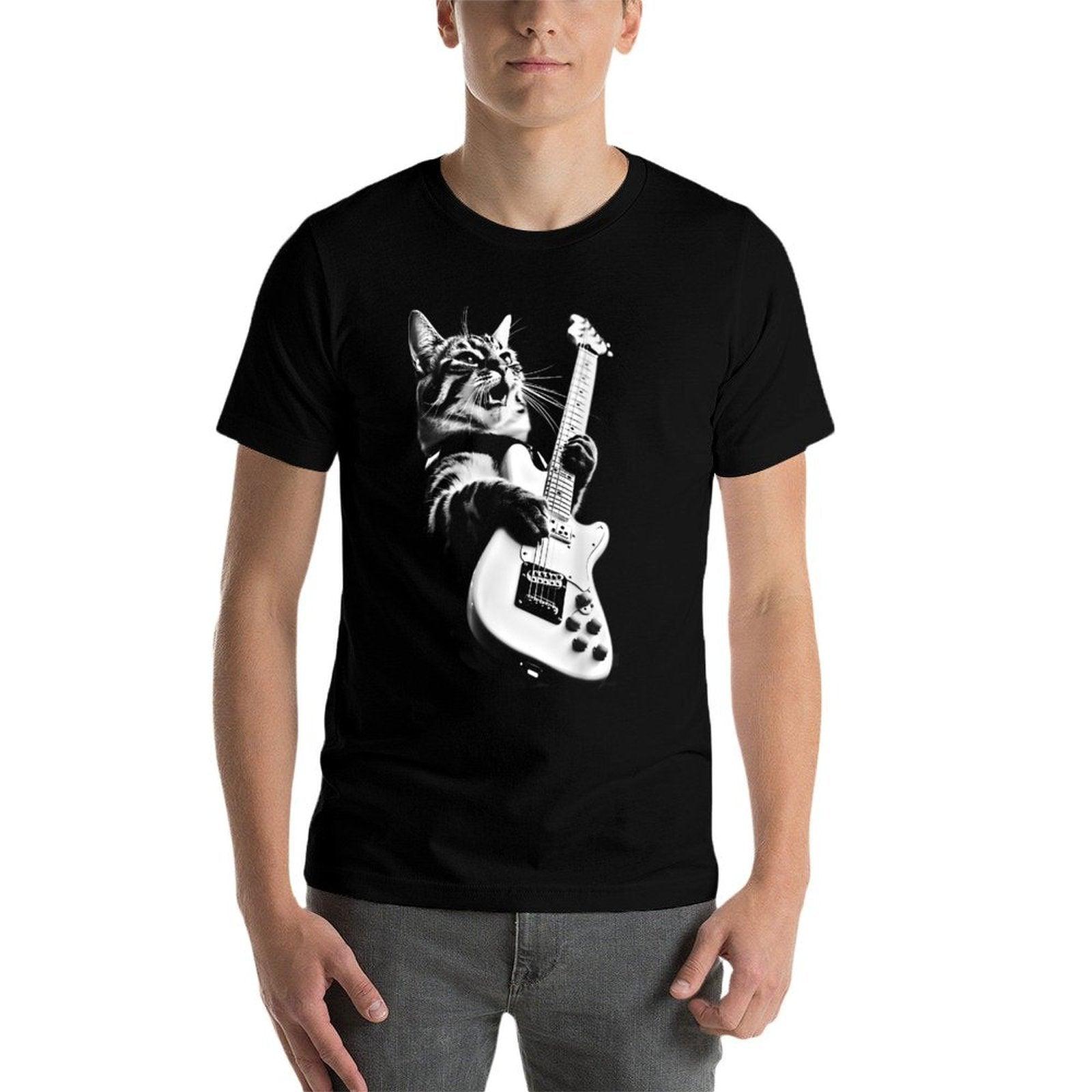 Unknown Designer Rock Cat Playing Guitar - Funny Guitar Cat  Tagless Design T-Shirt