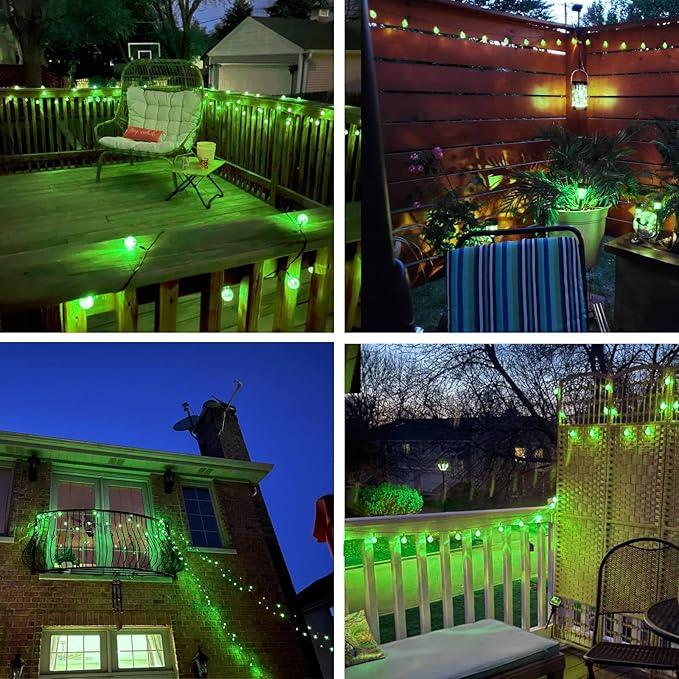 2-Pack 100 LED 64FT Solar String Lights Outdoor, Waterproof Solar Lights Outdoor with 8 Lighting Modes, Crystal Globe Light for St Patrick Tree Garden Patio Party Porch Wedding Decorations(Green)