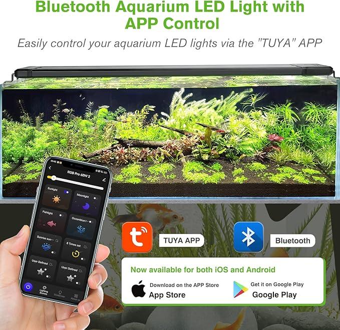 hygger 25W Smart Aquarium Light, Bluetooth LED Light with App Control, Full Spectrum Fish Tank Light with 24/7 Lighting Cycle, 5 Modes, Adjustable Timer, for 18