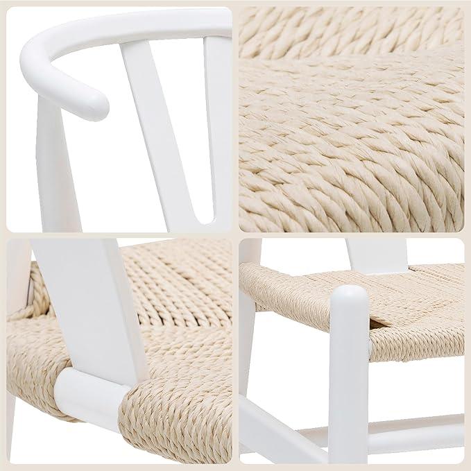 POLY & BARK Weave Dining Chairs – Mid-Century Modern Wishbone Dining Chairs with Arms, Solid Wood Frame, Indoor Use – White – Set of 2 - Ideal for Dining Room, Kitchen or Stylish Accent Setting