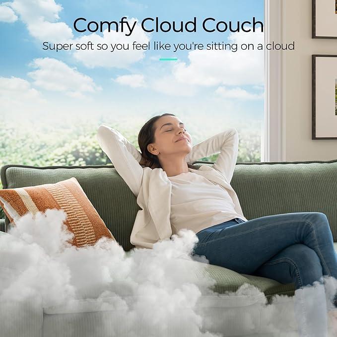 LINSY HOME Modular Sectional Sofa - 157'' Sleeper Sofa Cloud Couch Oversized Corduroy Sofa Bed with Movable Ottoman Soft Modern Comfy Couch for Living Room Apartment Office, Green