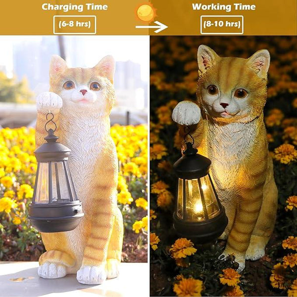 Cat Statues for Garden - Solar Powered Outdoor Cat Garden Statue, Crafted Garden Sculptures & Statues for Patio, Yard, Lawn, Gardening Gifts for Women and Mom(11