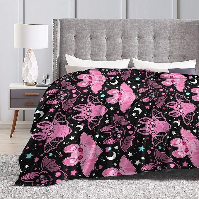 Pink Bat Throw Blanket Soft Fleece Blanket Men Women Gift for Kids Boys Girls for Party Couch Sofa Bed Deco Blankets 60