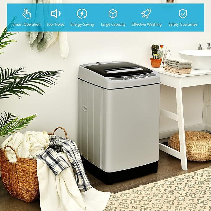 Giantex Full Automatic Washing Machine, 2 in 1 Portable Laundry Washer 1.5Cu.Ft 11lbs Capacity Washer and Spinner Combo 8 Programs 10 Water Levels Energy Saving Top Load Washer for Apartment Dorm