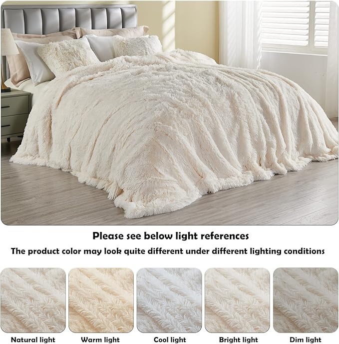 GONAAP Fuzzy Faux Fur Throw Blanket Twin Size Ivory Super Soft Cozy Plush Fuzzy Shaggy Blanket for Couch Sofa Bed (Ivory, Twin(60
