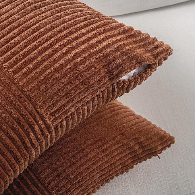 Fancy Homi 2 Packs Rust Long Lumbar Decorative Throw Pillow Covers 12x24 Inch for Couch Bed Sofa, Farmhouse Boho Home Decor, Soft Corduroy Patchwork Rectangle Terracotta Cushion Case 30x60 cm