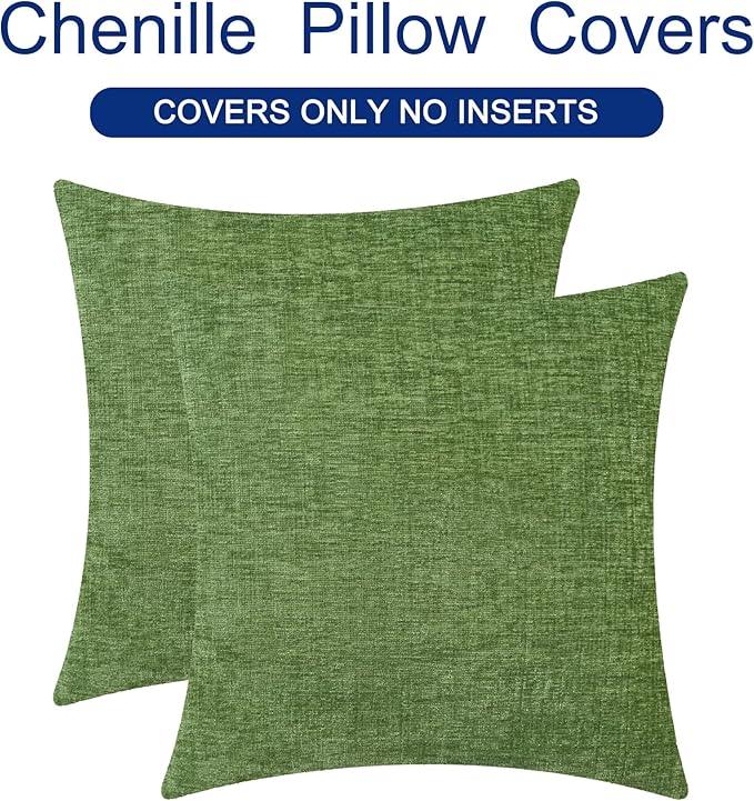 CaliTime Throw Pillow Covers Decorative 24 X 24 Inches Pack of 2 Cozy Chenille Cushion Cases for Couch Sofa Bed Living Room Home Forest Green