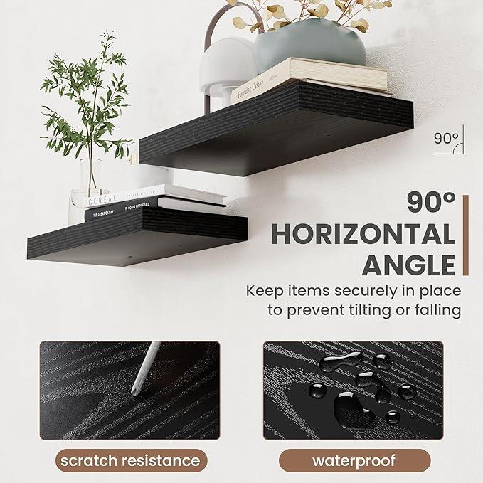 48 Inch Floating Shelves, 8 Inch Deep Floating Shelves for Wall, Hanging Shelf with Invisible Brackets, Deep Shelves for Bathroom, Bedroom, Living Room, Black, Set of 1