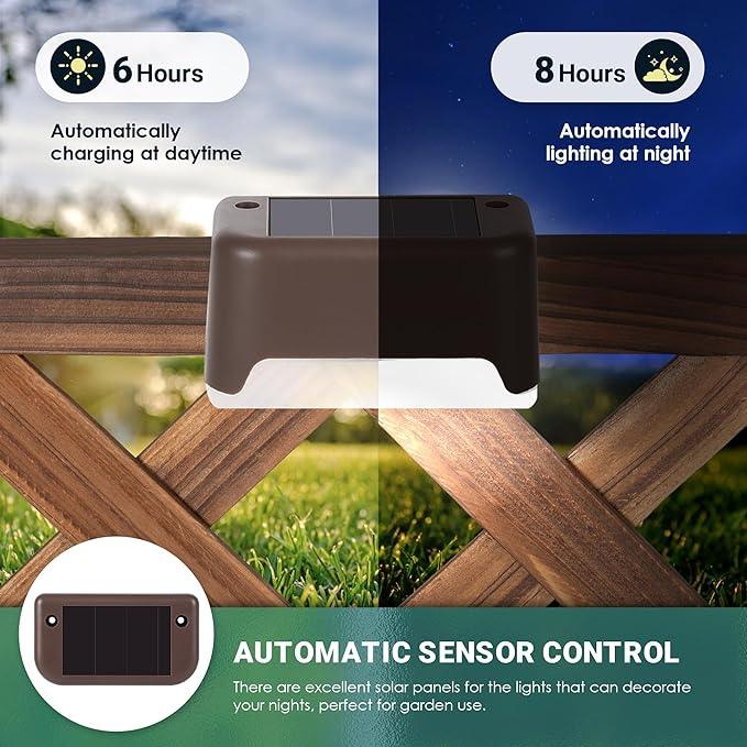 GIGALUMI Solar Deck Lights Outdoor, 16 Pack Waterproof LED Solar Lights for Stairs, Step, Fence, Railing, Yard and Patio (Cool White)