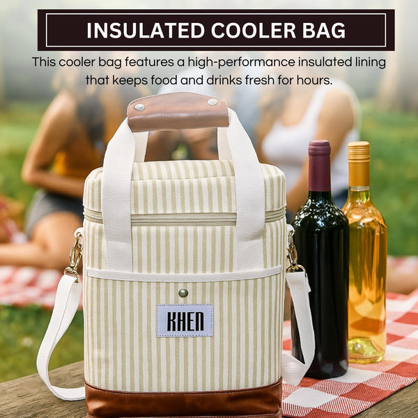 2 Bottle Wine Carrier Tote, Insulated Leakproof Cooler Bag