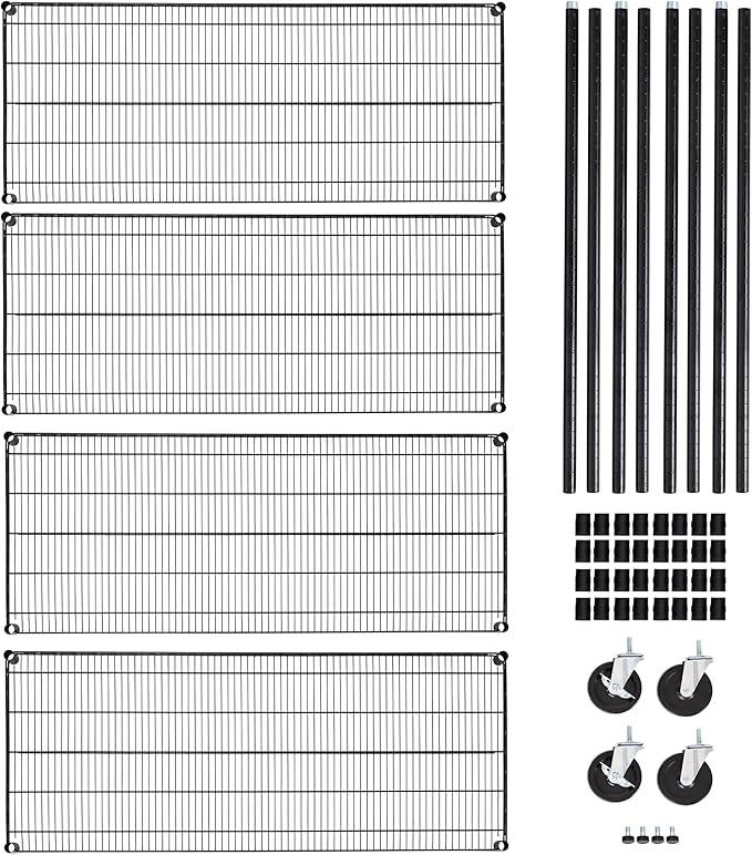 Seville Classics UltraDurable Heavy Duty NSF Solid Steel Wire Rack Storage Unit, Organizer for Garage, Warehouse, Office, Restaurant, Classroom, Kitchen, Black, 4-Tier Shelving, 60