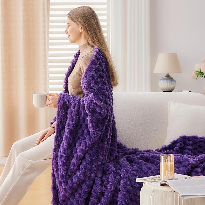 NEWCOSPLAY Super Soft Throw Blanket Purple Premium Silky Flannel Fleece 3D Clouds Stylish Jacquard Lightweight Bed Blanket All Season Use 350GSM (Purple, Throw(50