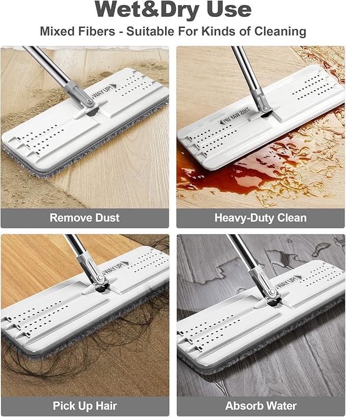 JOYMOOP Mop and Bucket with Wringer Set, Hands Free Flat Floor Mop and Bucket, with 3 Washable Microfiber Pads, Wet and Dry Use, Floor Cleaning System