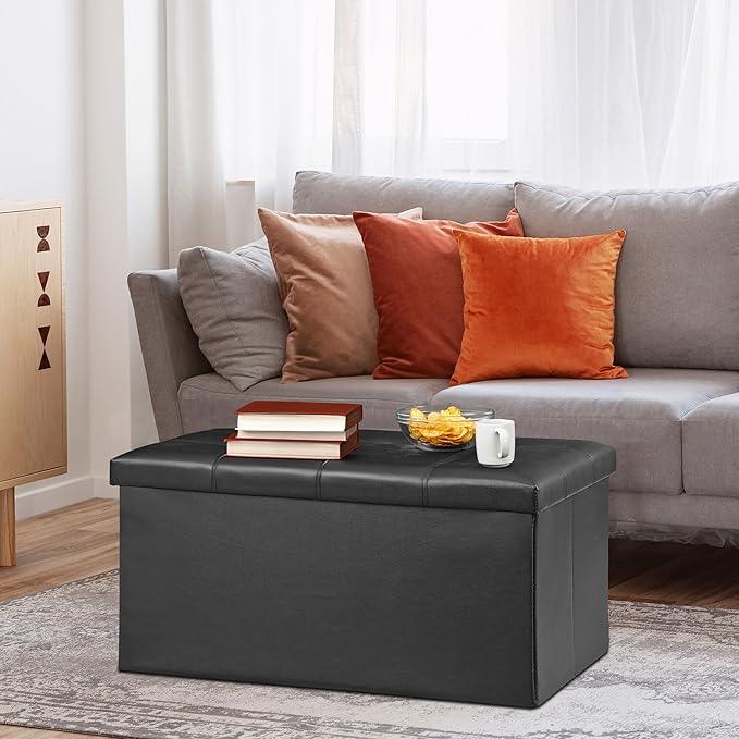 SUPER DEAL 30 inches Folding Ottoman with Storage, Bedroom Footrest Bench, Rectangle Sotrage Chest for Living Room Entryway, 30
