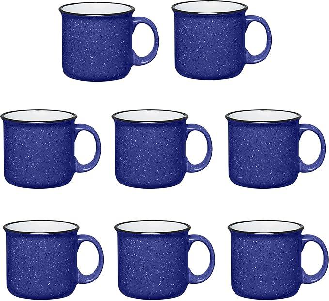 Set of 8 Ceramic Campfire Mugs – 15 Oz, Royal Blue – Coffee & Tea Cups for Home, Work, Travel, Camping – Customizable, Great for DIY, Events, Companies