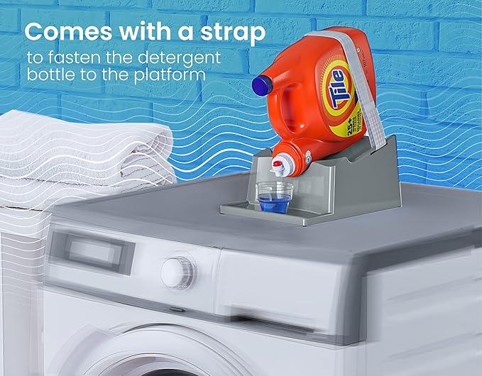 TidyFriend 2 Pack Liquid Laundry Detergent Holder Stand with Drip Tray & Rubber-Grip Feet, Stand for Laundry Room Organization and Storage, Fabric Softener Dispenser with Cup Holder (Grey)
