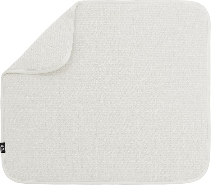 S&T INC. Dish Drying Mat, 16” x 18”, Absorbent Microfiber Kitchen Counter Mat, Dish Drying Pad for Dishes, Utensils, Pots and Pans, Large, Cream