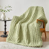 Chunky Knit Throw Blanket, 30''*40'' Knitted Throw Chenille Yarn for Bed Couch, Handmade Light Green Crochet Big Thick Blanket, Machine Washable Cute Comfy Blanket for Home Decor