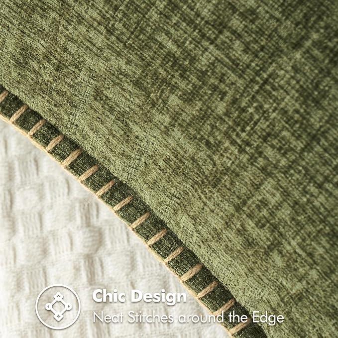 MIULEE Pack of 2 Couch Throw Pillow Covers 24x24 Inch Olive Green Farmhouse Decorative Pillow Covers with Stitched Edge Soft Chenille Solid Dyed Spring Pillow Covers for Sofa Bed Living Room
