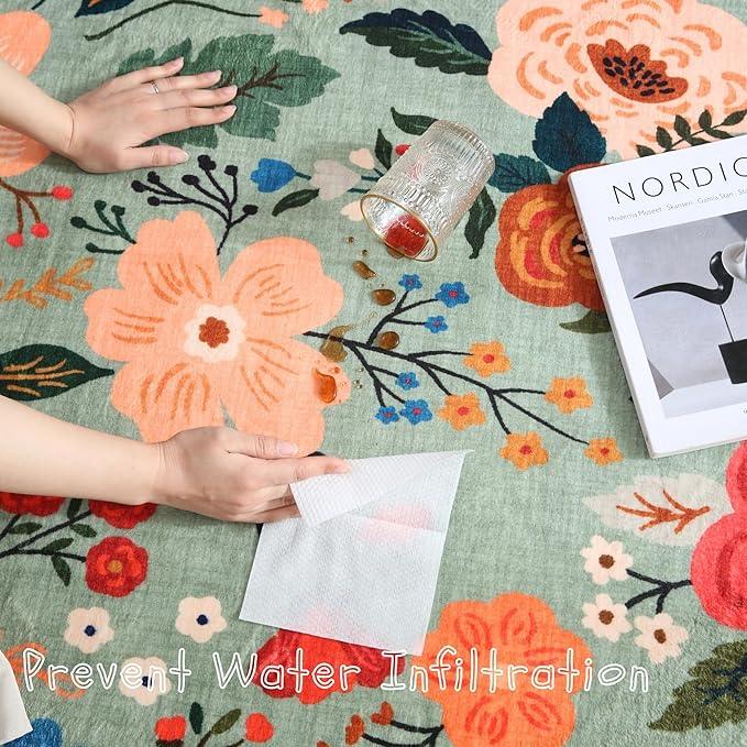 Door Mat Indoor Entrance 2x3 Rug Machine Washable Boho Floral Small Area Rug Non-Slip Low Pile Throw Rugs for Entryway, Kitchen, Front Door Indoor Entrance, Entry, Kids Room (Green)