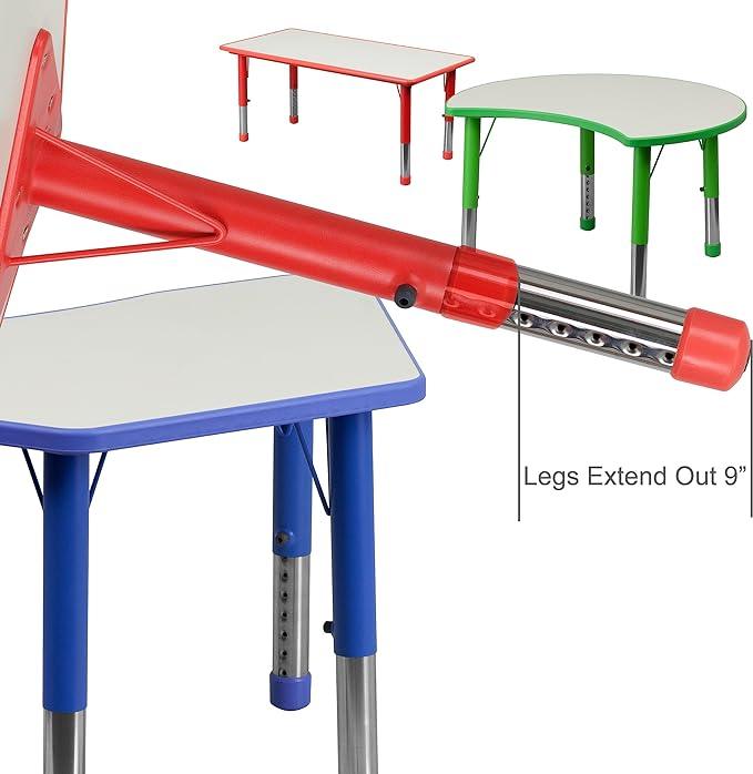 Flash Furniture Wren 23.625''W x 47.25''L Rectangular Blue Plastic Height Adjustable Activity Tables with Grey Tops, Set of 6