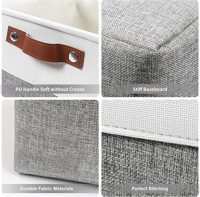 Collapsible Fabric Storage Cubes 11x11 Cube Storage Bins, 4 Pack Closet Baskets Box with Handles for Organizing, Shelf, Toys, Clothes, Home, Office, Nursery (Grey&White)