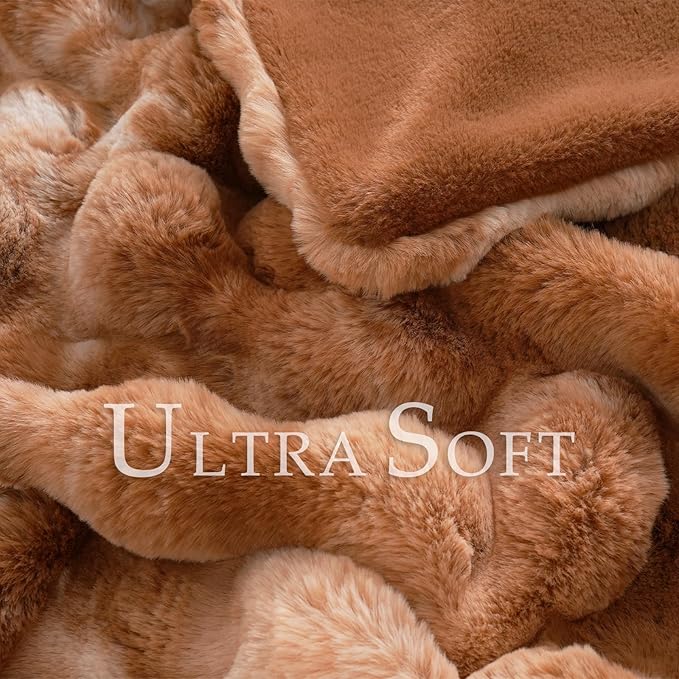BENVWE Faux Fur Throw Blanket for Couch Bed - Fluffy Soft Thick Bubble Blanket for Living Room Home Decor - Fathers Day Birthday Gifts for Women Men, Tie-dye Caramel, 60