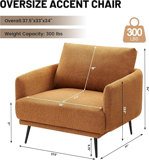 Oversized Accent Chair for Living Room Chairs Reading Arm Chair Comfy Modern Single Sofa Side Chairs with Metal Legs & Soft Cushion for Bedroom, Balcony,Waiting Room(Polyester, Caramel)