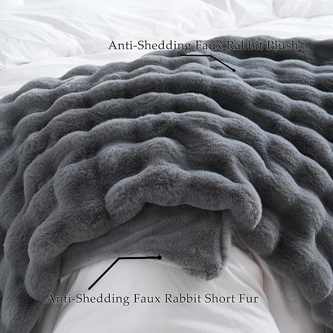 BENVWE Faux Fur Throw Blanket for Couch Bed - Fluffy Soft Thick Bubble Blanket for Living Room Home Decor - Fathers Day Birthday Gifts for Women Men, Grey, 63