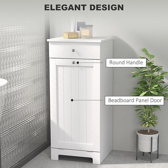 HOMCOM Laundry Hamper with Removable Basket, Tilt Out Hamper with Drawer and Beadboard Door, Bathroom Storage Cabinet, White