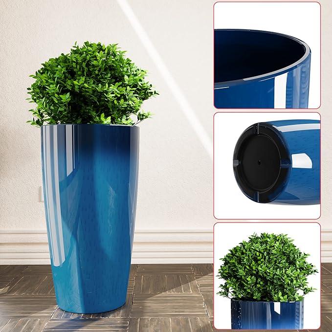 QCQHDU 21 inch Tall Planters for Indoor & Outdoor Plants, 2 Pack Sturdy Plant-Flower-Tree Pots for Front Porch Patio Deck Living Room Decor