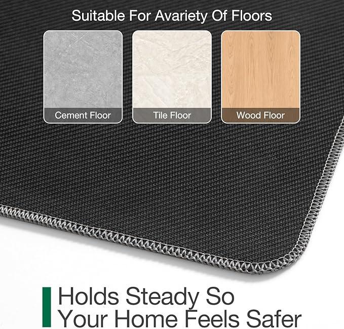 LUMI Ultra Thin Door Mat for Entryway, Low Profile Non Slip Rubber Backing Indoor Doormat, Easy Clean Welcome Entrance Mat for Inside House, Patio, Dark Grey 24