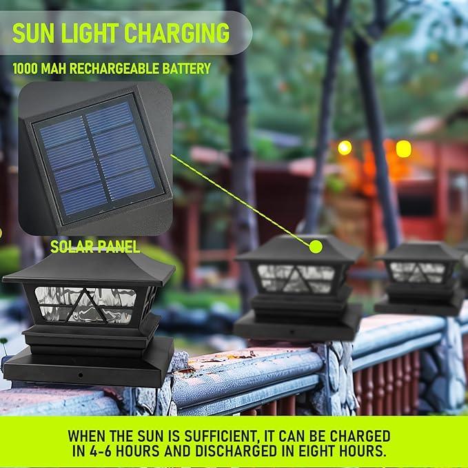 TW SHINE Solar Post Cap Lights 6 Pack, 2 Modes Fence Post Solar Powered Lights Outdoor Waterproof for 4x4 5x5 6x6 Wood Posts Warm White/Cool White for Yard, Garden, Porch, Deck, Patio Decor